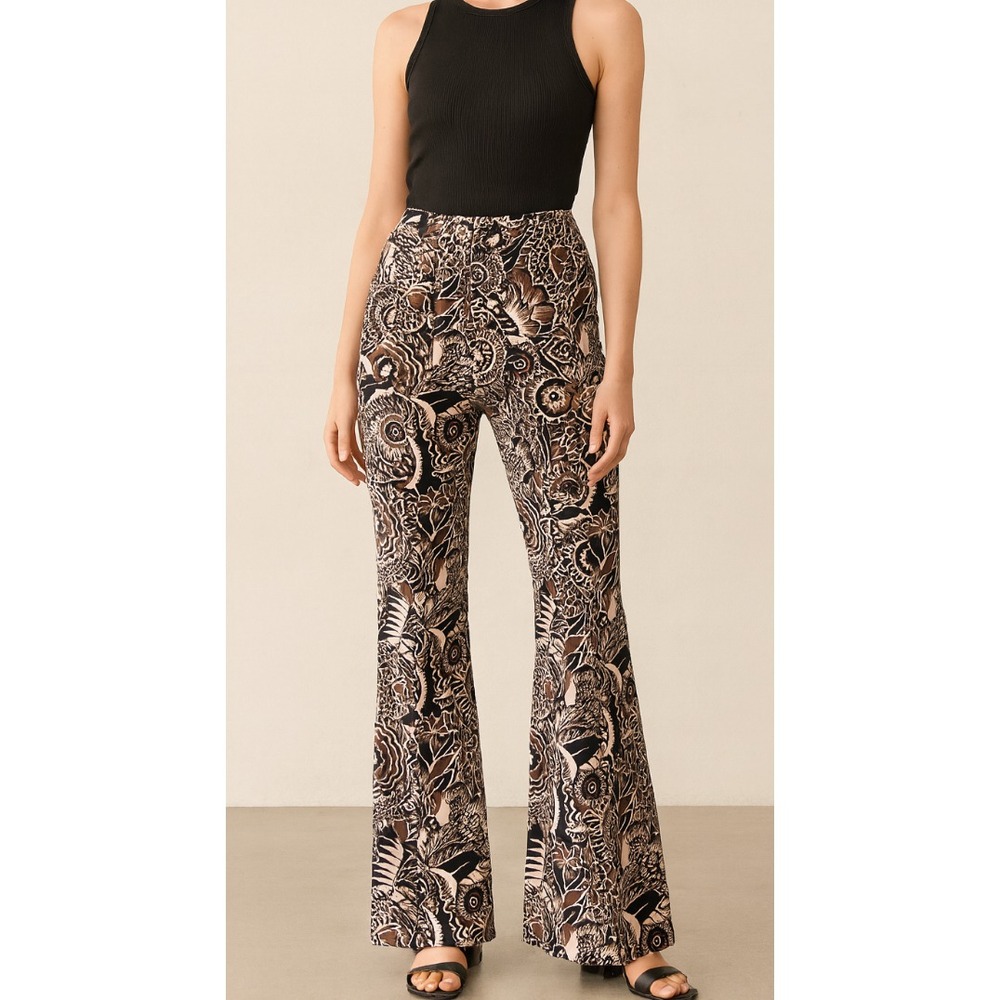 Anthropologie Drapey Flare Pants Brown Floral Full Length Womens 4